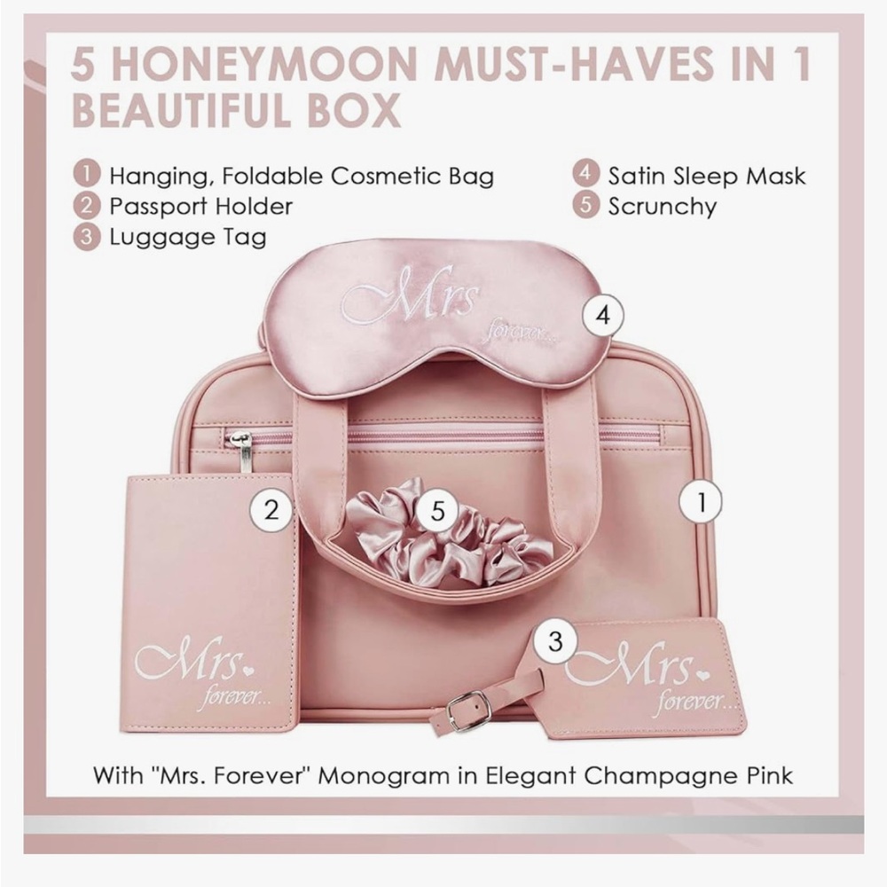 Bride to Be Honeymoon Travel Essentials Champagne Pink 4 tier luggage accessory